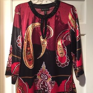 INC Gorgeous silk like beaded accent blouse